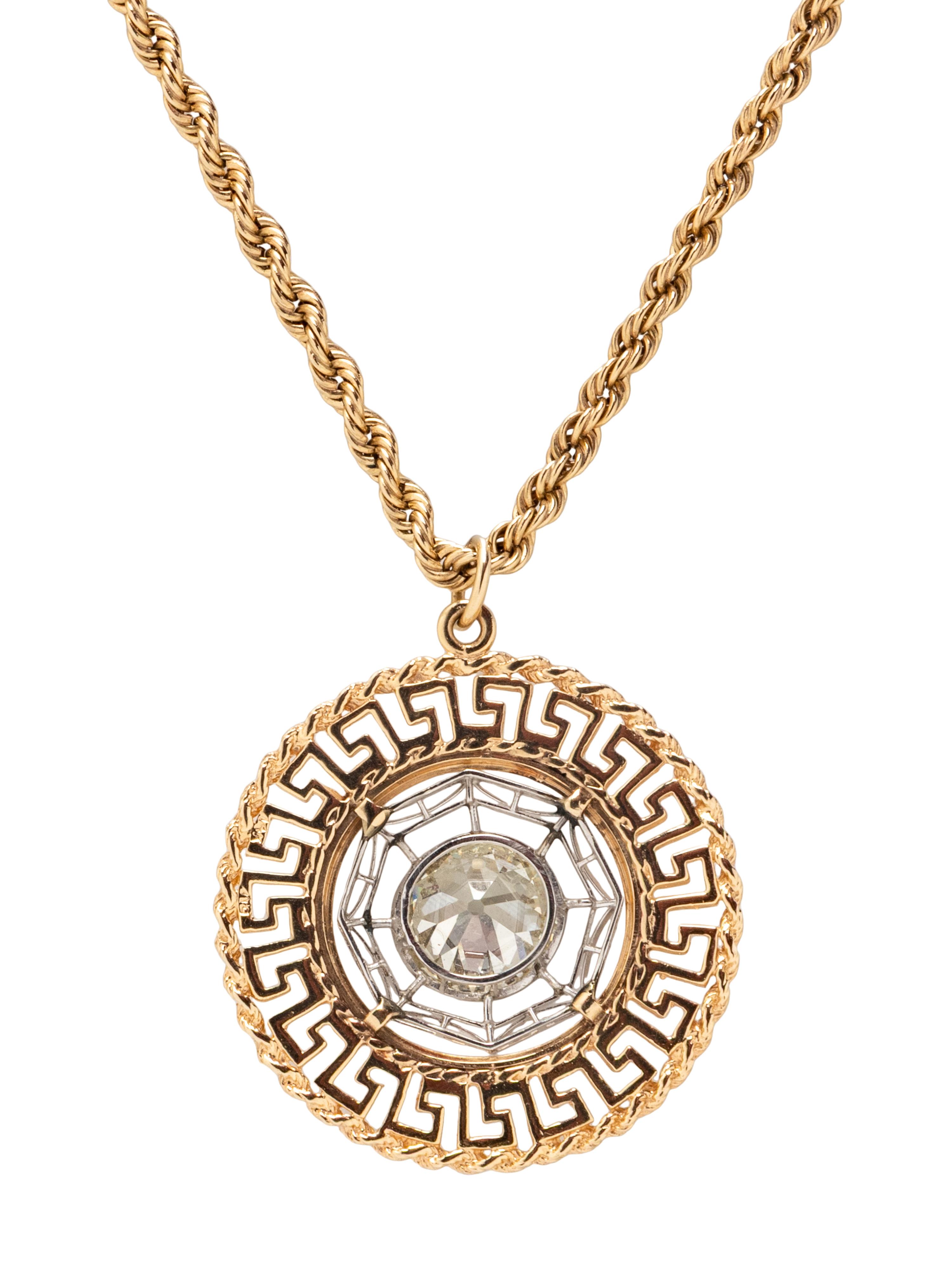 OLD EUROPEAN CUT DIAMOND AND YELLOW GOLD PENDANT NECKLACE