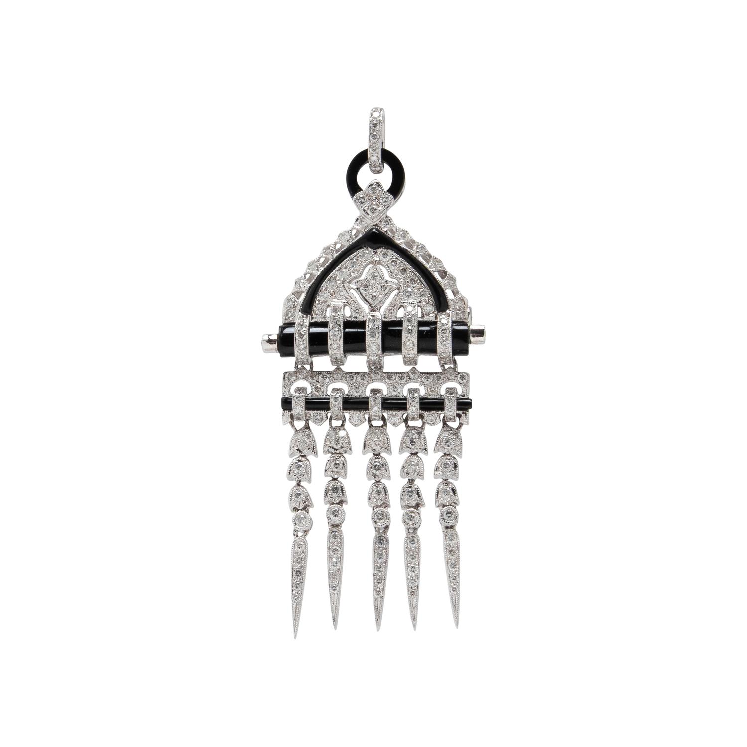 DIAMOND, BLACK ONYX, AND WHITE GOLD PENDANT NECKLACE