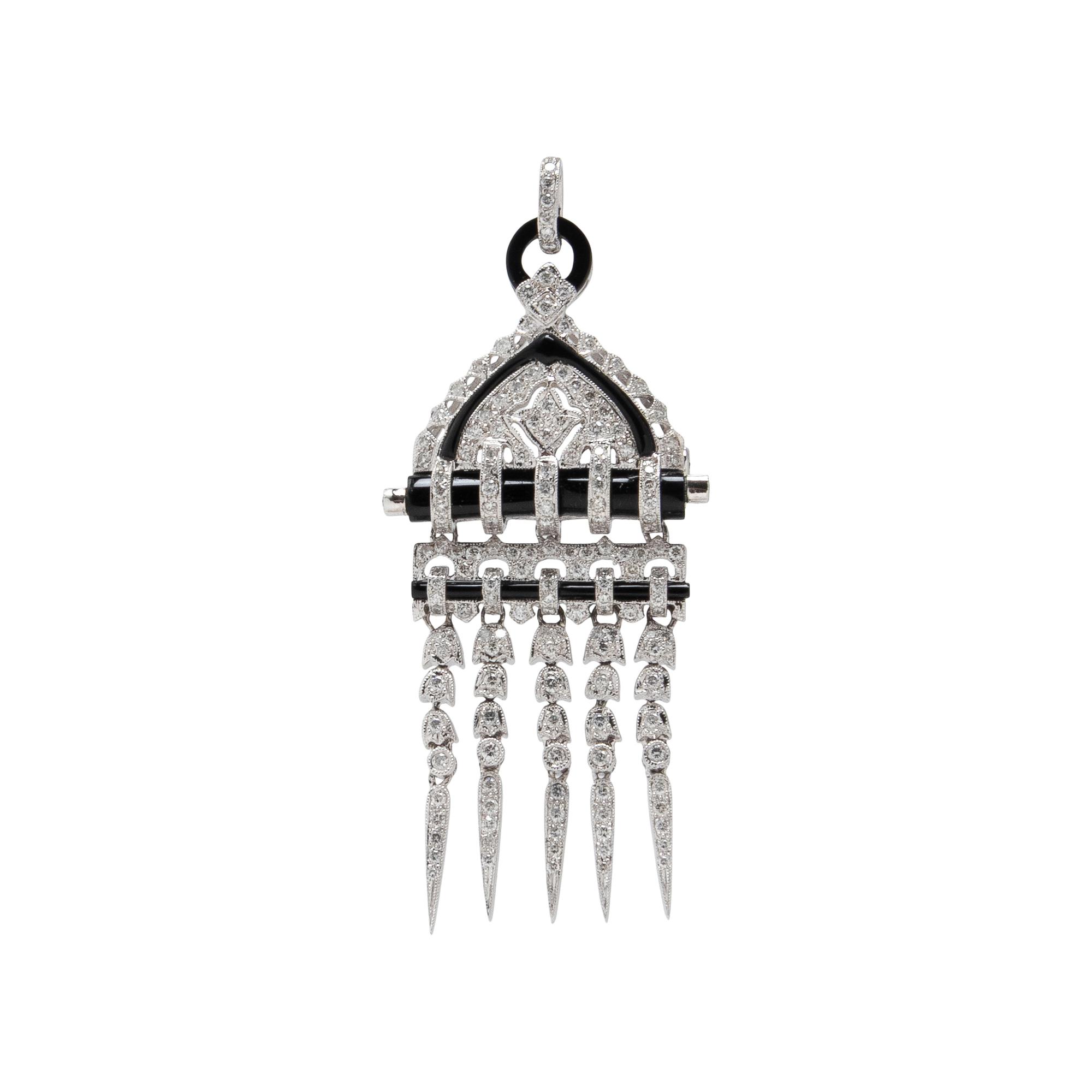 DIAMOND, BLACK ONYX, AND WHITE GOLD PENDANT NECKLACE