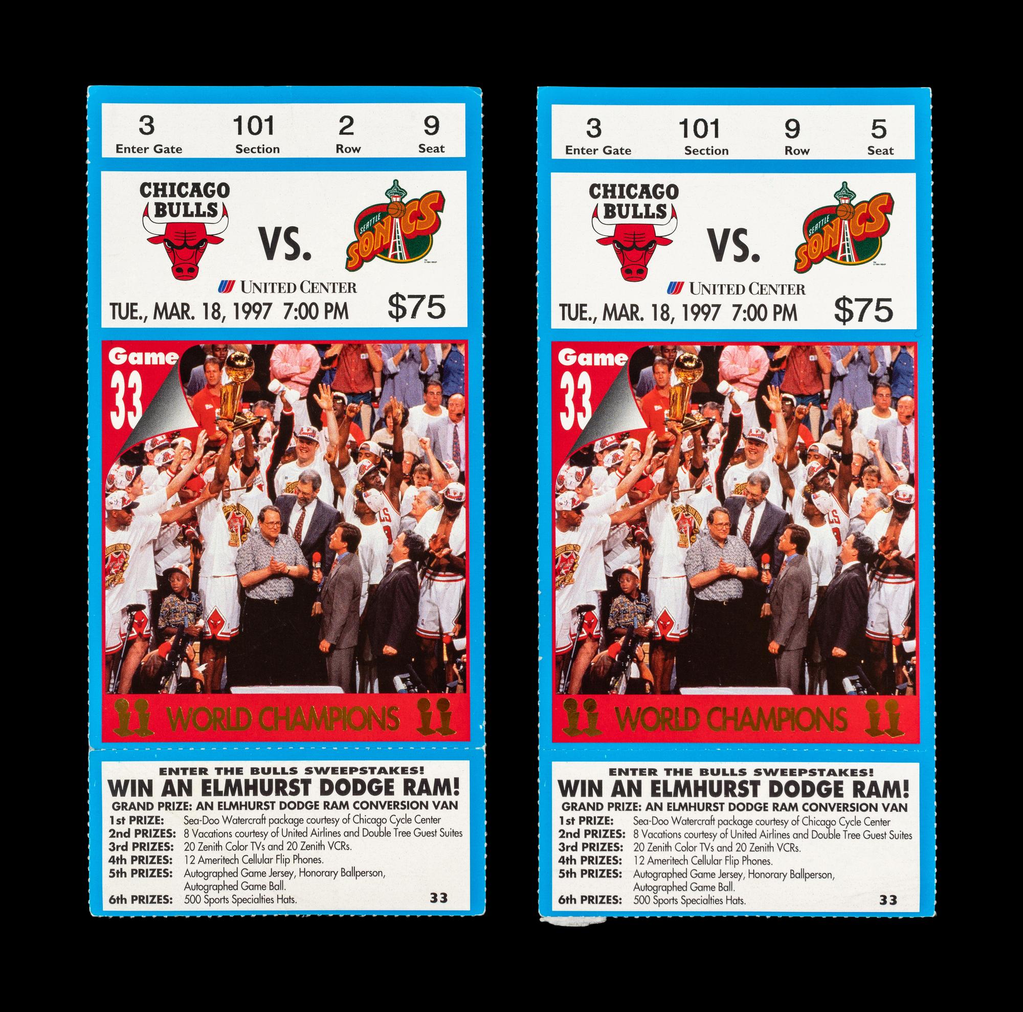 A Collection of 13 Chicago Bulls Michael Jordan Last Dance Era 1996-97 Regular Season and Playoff Tickets and Stubs