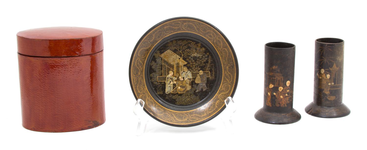Four Pieces of Miscellaneous Lacquer Ware Height of largest 6 inches.