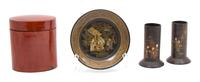 Four Pieces of Miscellaneous Lacquer Ware Height of largest 6 inches.