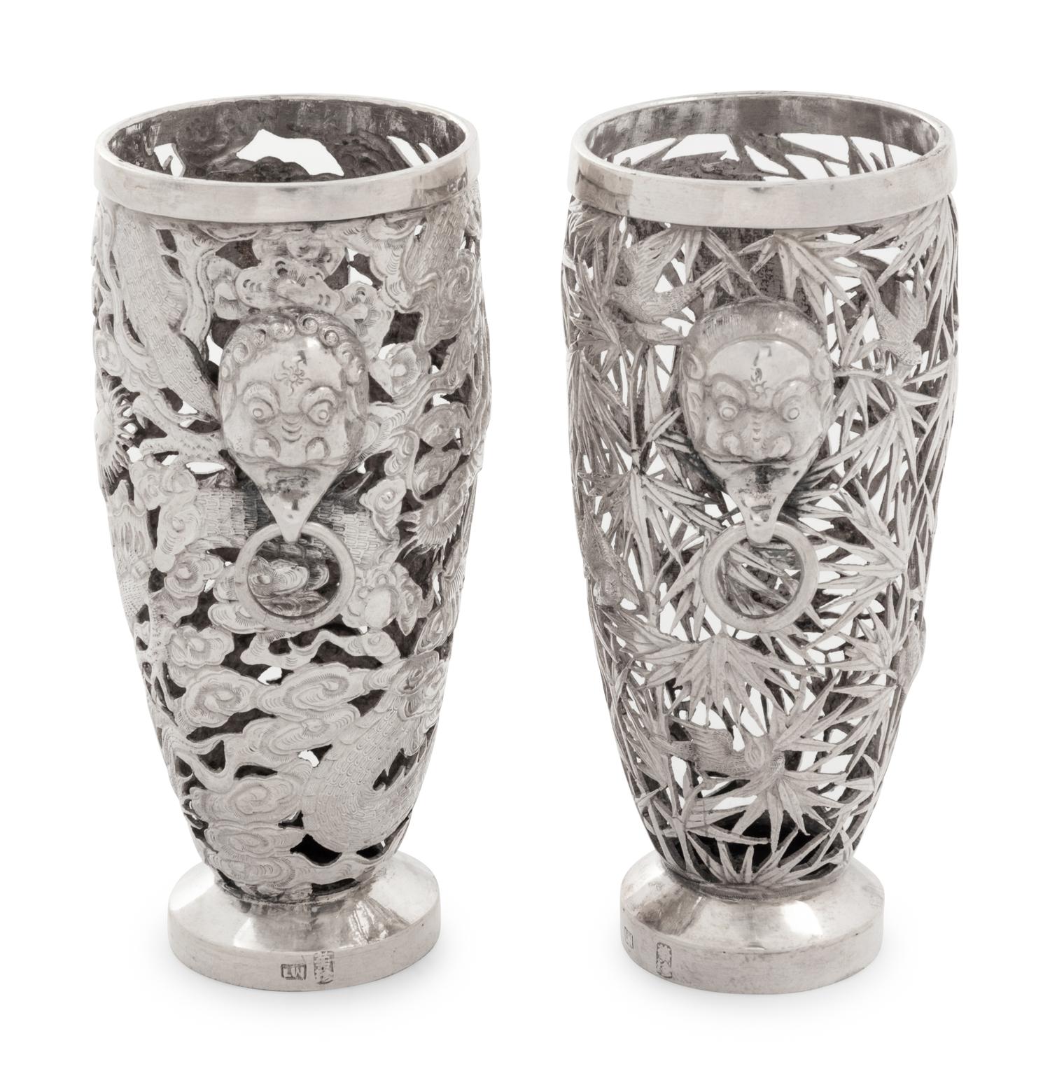 Two Chinese Export Silver Vases