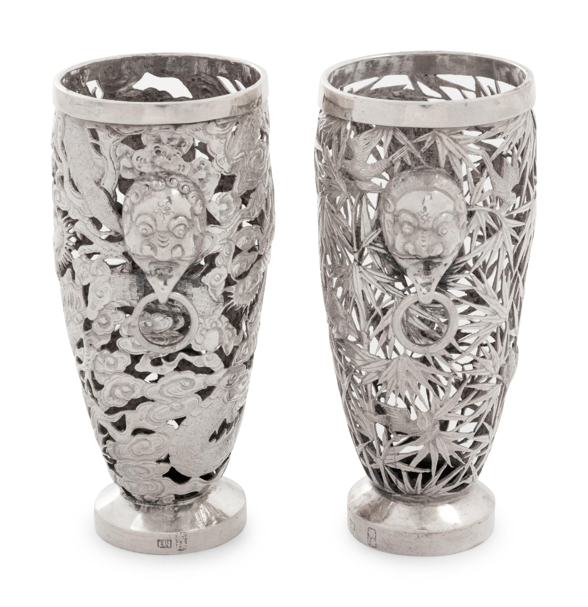 Two Chinese Export Silver Vases