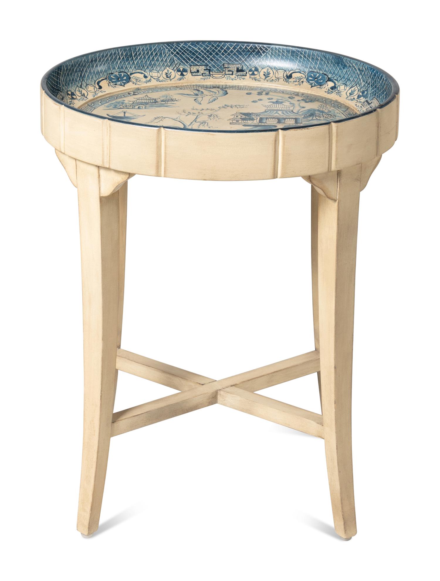 A Chinoiserie Decorated Blue and While Painted Side Table