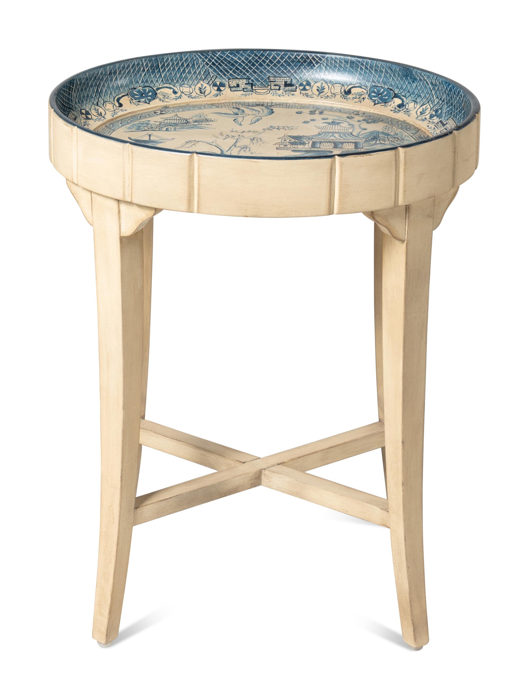 A Chinoiserie Decorated Blue and While Painted Side Table