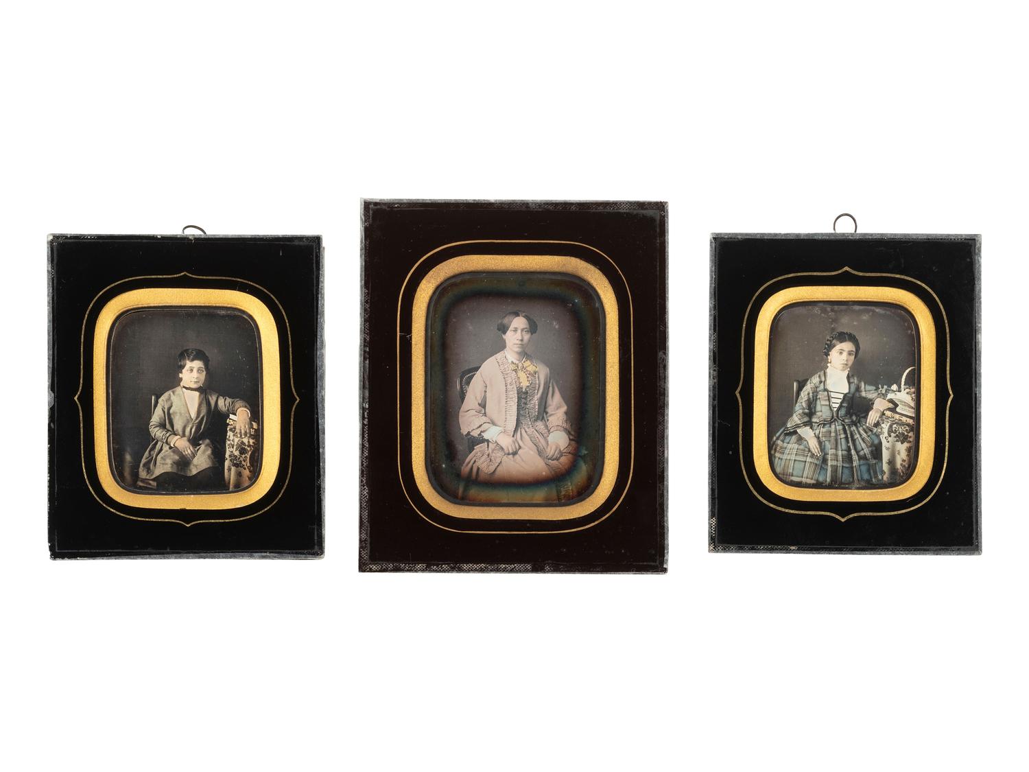 [EARLY PHOTOGRAPHY]. MICHAUT, photographer. A trio of 3 daguerreotypes of a French mother and her two children. Paris.