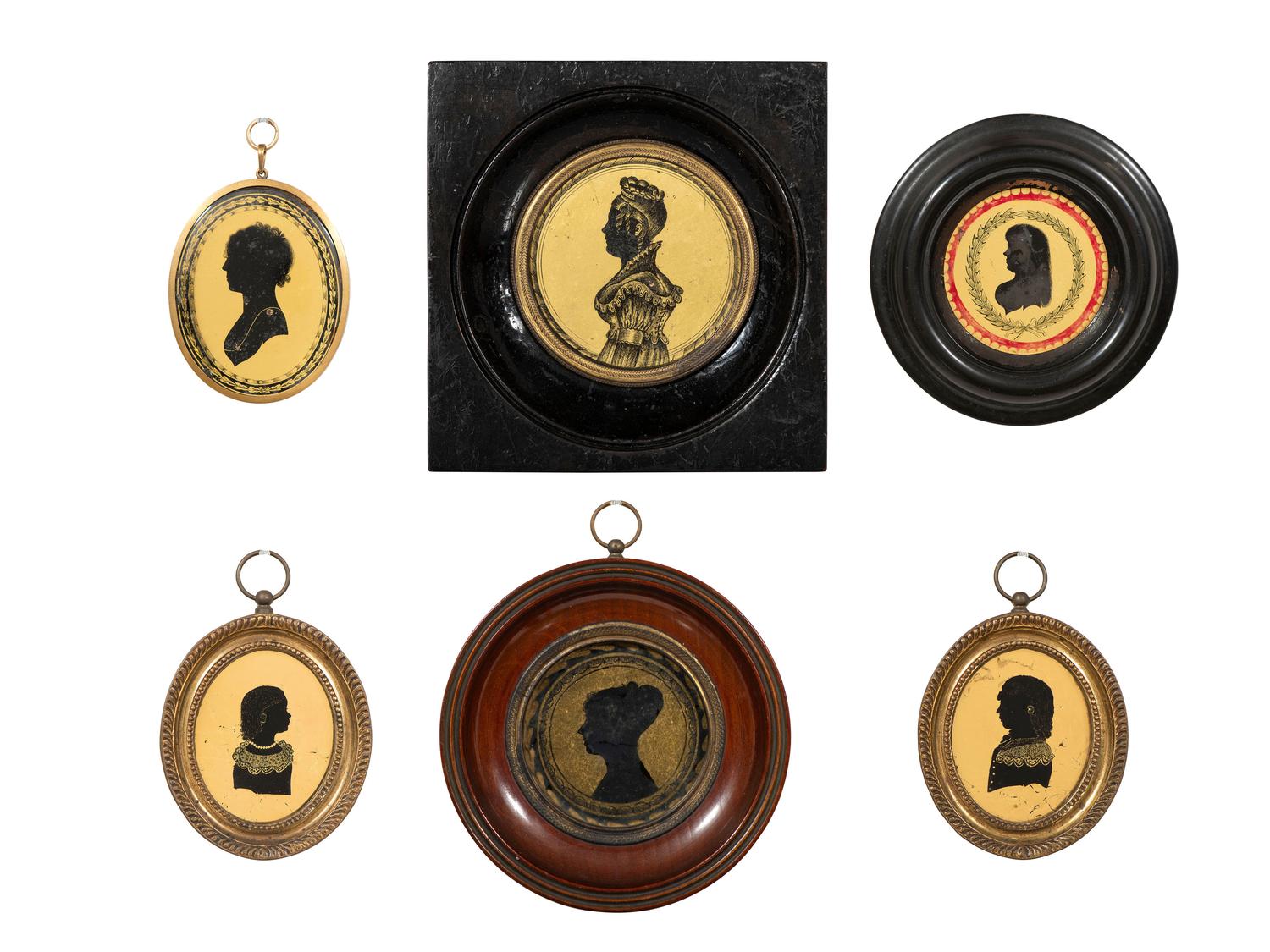 Six Verre Eglomise Silhouettes of Ladies