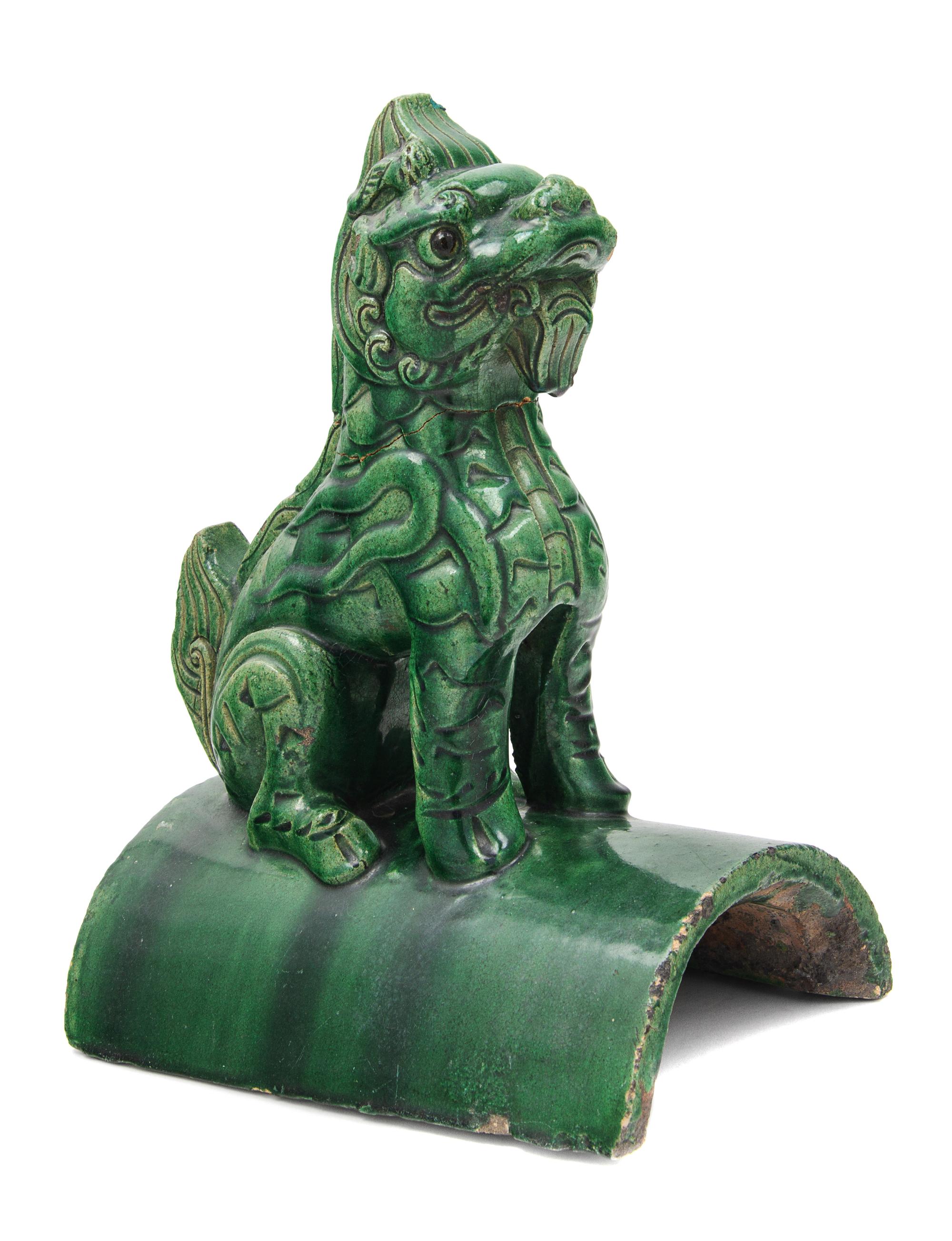 A Chinese Green Glazed Pottery Roof Tile