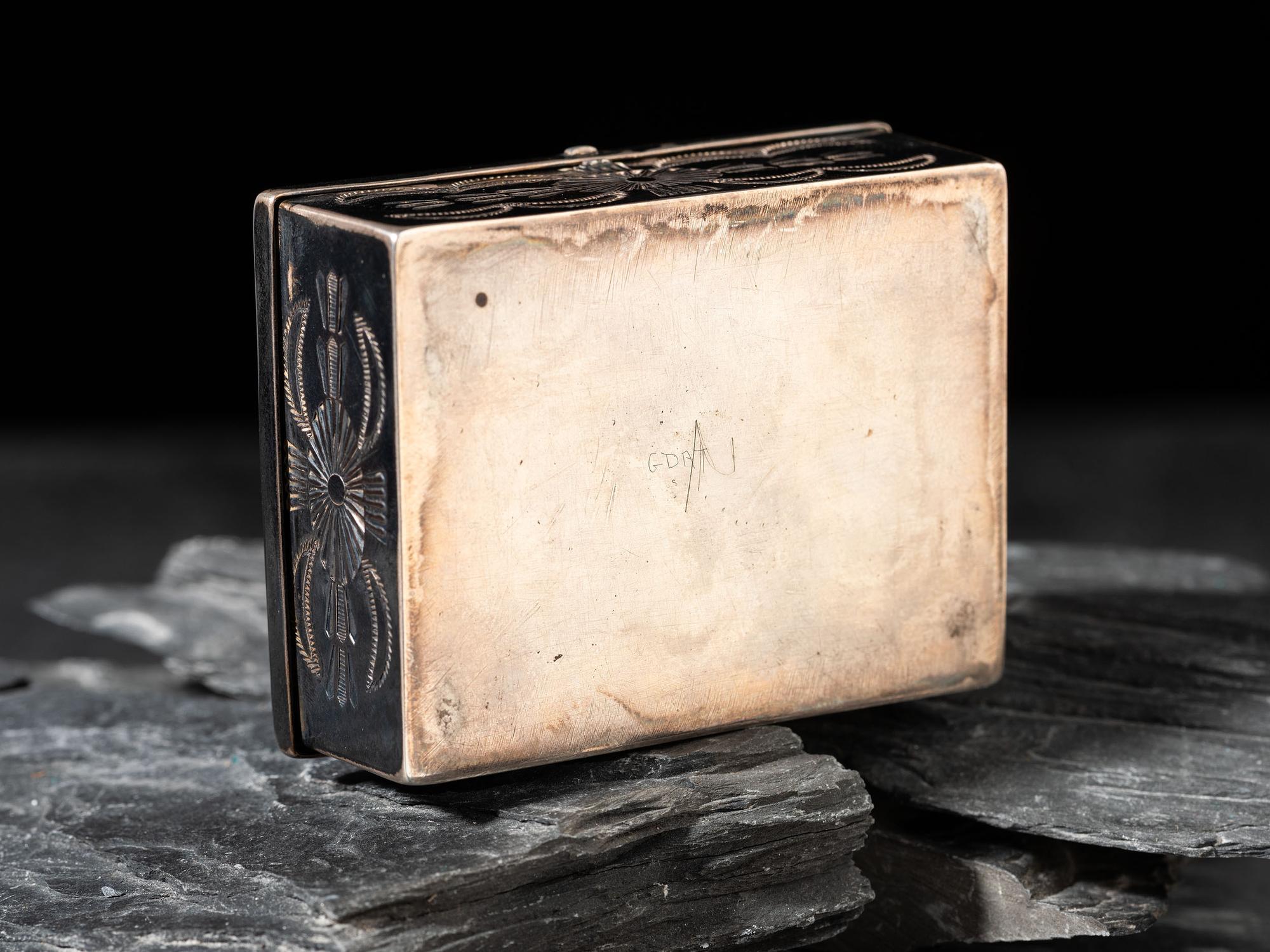 Navajo Silver Lidded Box, with Zuni Inlaid Rainbowman