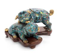A Chinese Cloissonne Enamel Double Lion Incense Burner Height overall 5 1/2. — 20TH CENTURY