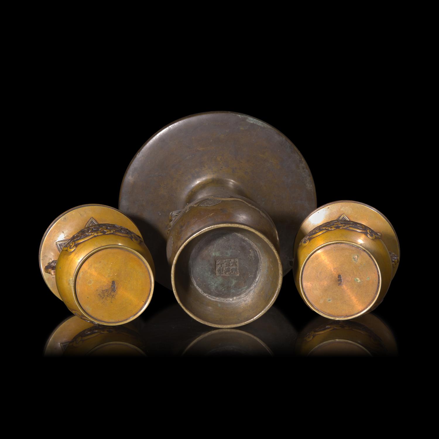 Three Japanese Bronze Vases, Late Edo to Meiji Period