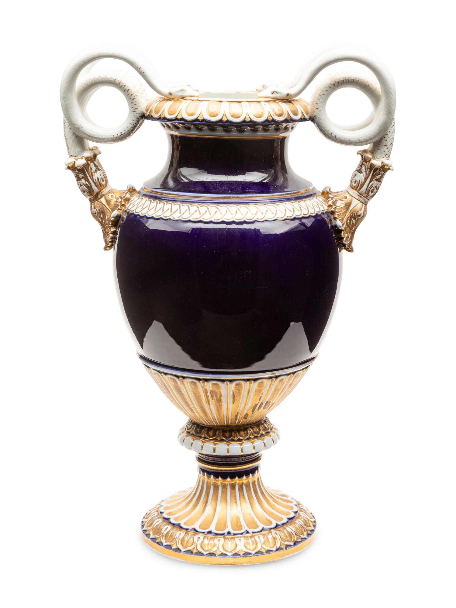 A Meissen Porcelain Snake-Handled Urn