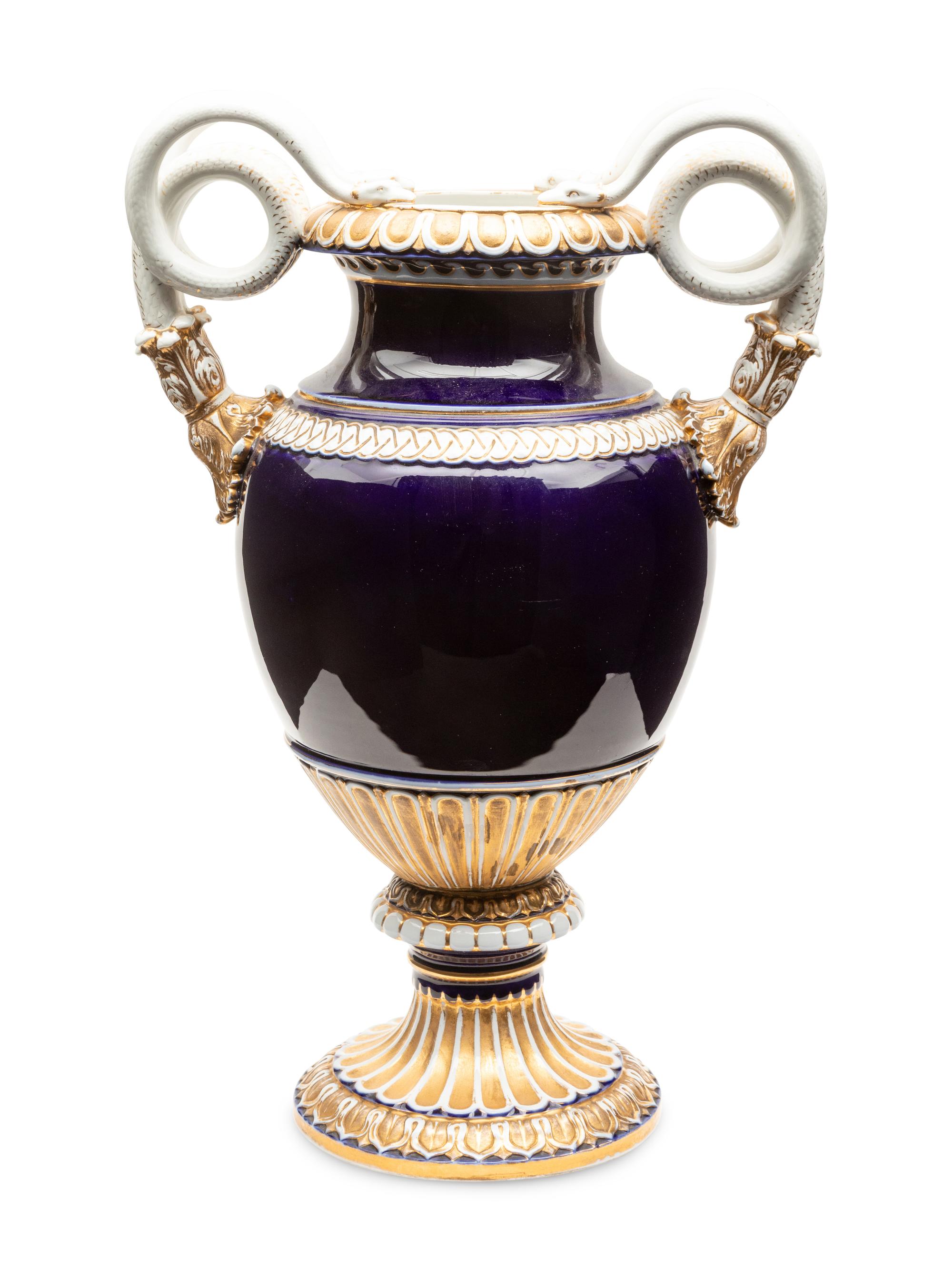 A Meissen Porcelain Snake-Handled Urn