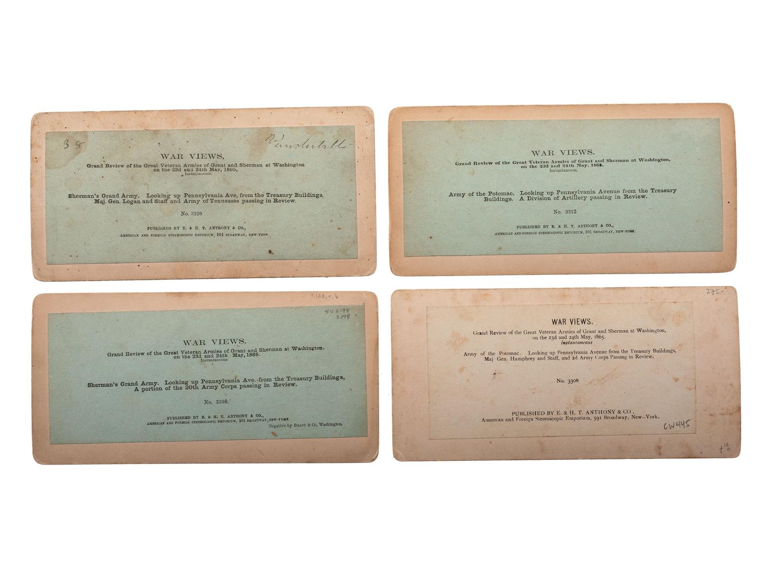 [CIVIL WAR]. A group of 38 stereoviews, highlighted by images of the Grand Review at Washington, DC, the National Cemetery and other locations in Arlington, VA, and later aviation views.