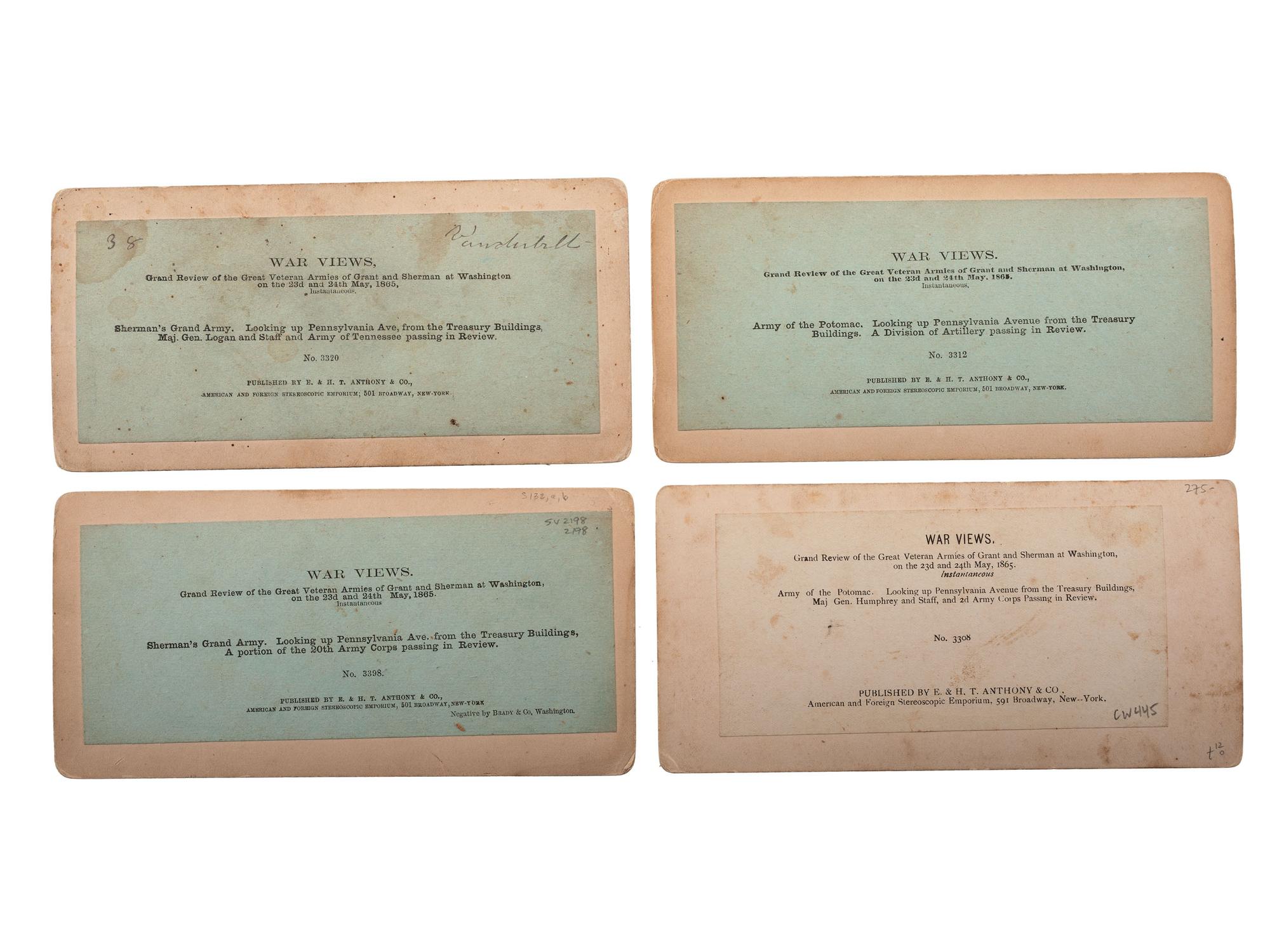 [CIVIL WAR]. A group of 38 stereoviews, highlighted by images of the Grand Review at Washington, DC, the National Cemetery and other locations in Arlington, VA, and later aviation views.