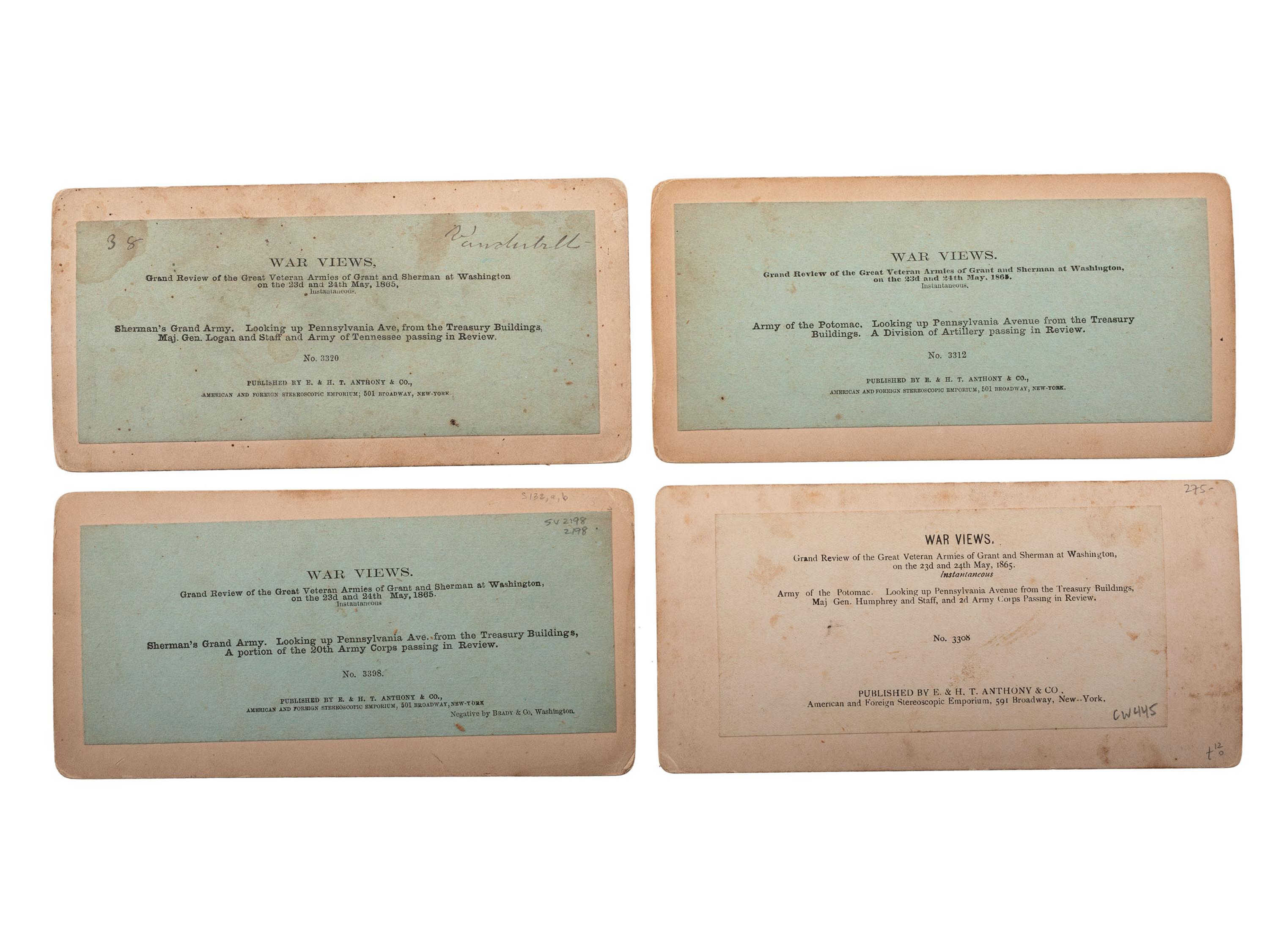 [CIVIL WAR]. A group of 38 stereoviews, highlighted by images of the Grand Review at Washington, DC, the National Cemetery and other locations in Arlington, VA, and later aviation views.