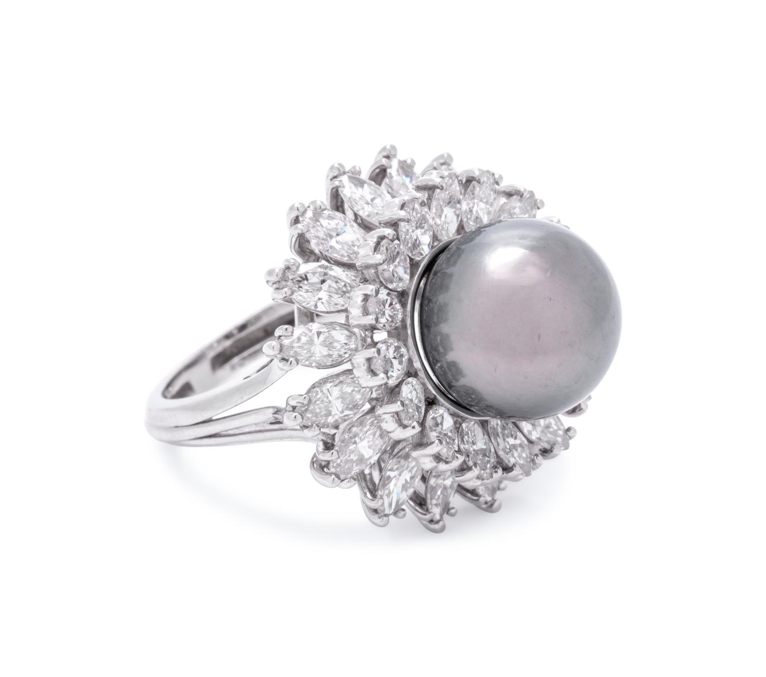 CULTURED TAHITIAN PEARL AND DIAMOND RING
