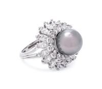CULTURED TAHITIAN PEARL AND DIAMOND RING