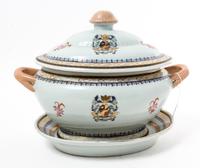 A Chinese Export Style Porcelain Tureen, Reed & Barton Width over handles 15 1/2 inches. — SECOND HALF 20TH CENTURY