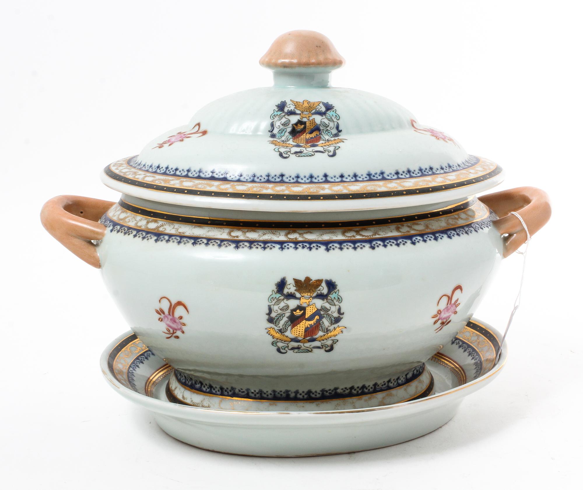 A Chinese Export Style Porcelain Tureen, Reed & Barton Width over handles 15 1/2 inches. — SECOND HALF 20TH CENTURY