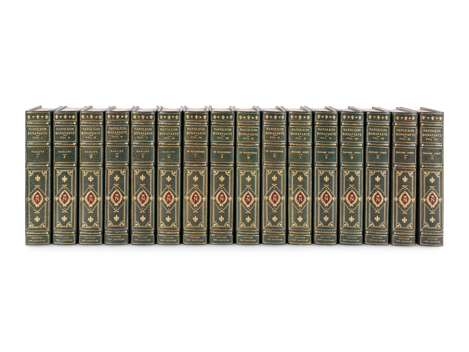[BONAPARTE, Napoleon (1769-1821)]. [The Napoleon Series]. HAZLITT, William (1778-1830). Life of Napoleon Bonaparte . 6 volumes. -- BOURRIENNE, Louis Antoine Fauvelet de (1769-1834). Memoirs of Napoleon Bonaparte . 4 volumes. -- JUNOT, Laure, Duchesse D'Abrantes (1784-1838). Memoirs of Madame Junot . 6 volumes. -- TALLEYRAND, Charles-Maurice, prince de (1754-1838). Memoirs of the Prince de Talleyrand . 5 vols. London: The Grolier Society, [ca 1905].