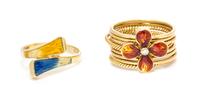 A Collection of 18 Karat Yellow Gold, Polychrome Enamel and Diamond Rings, Gucci, 7.30 dwts.