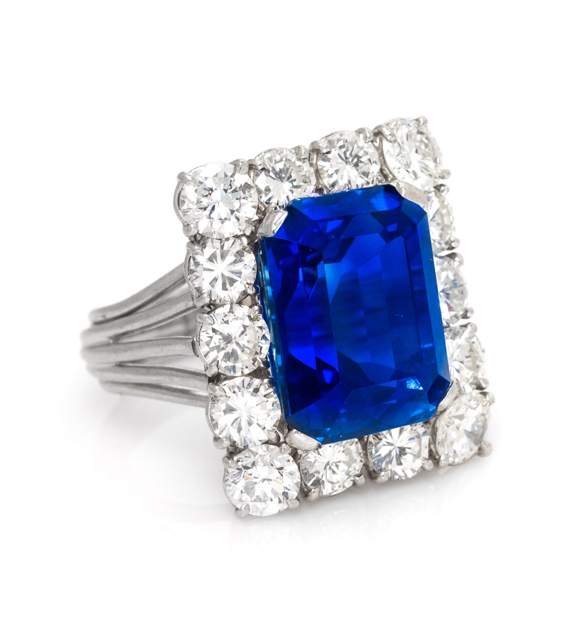 An Important Platinum, Burmese Sapphire and Diamond Ring, 7.90 dwts.