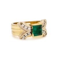 Emerald, Diamond, and Yellow Gold Ring