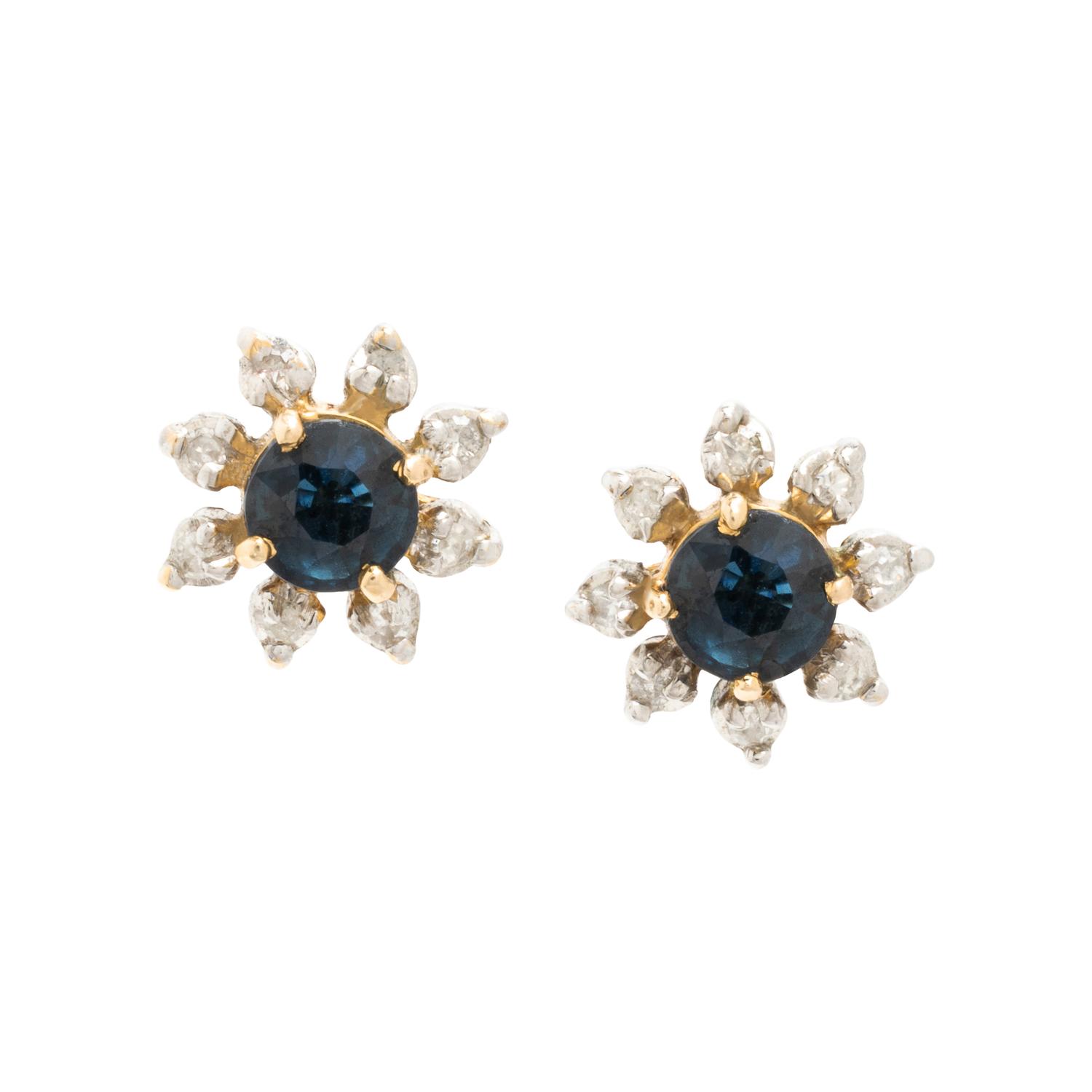 Sapphire, Diamond, and Bicolor Gold Earrings