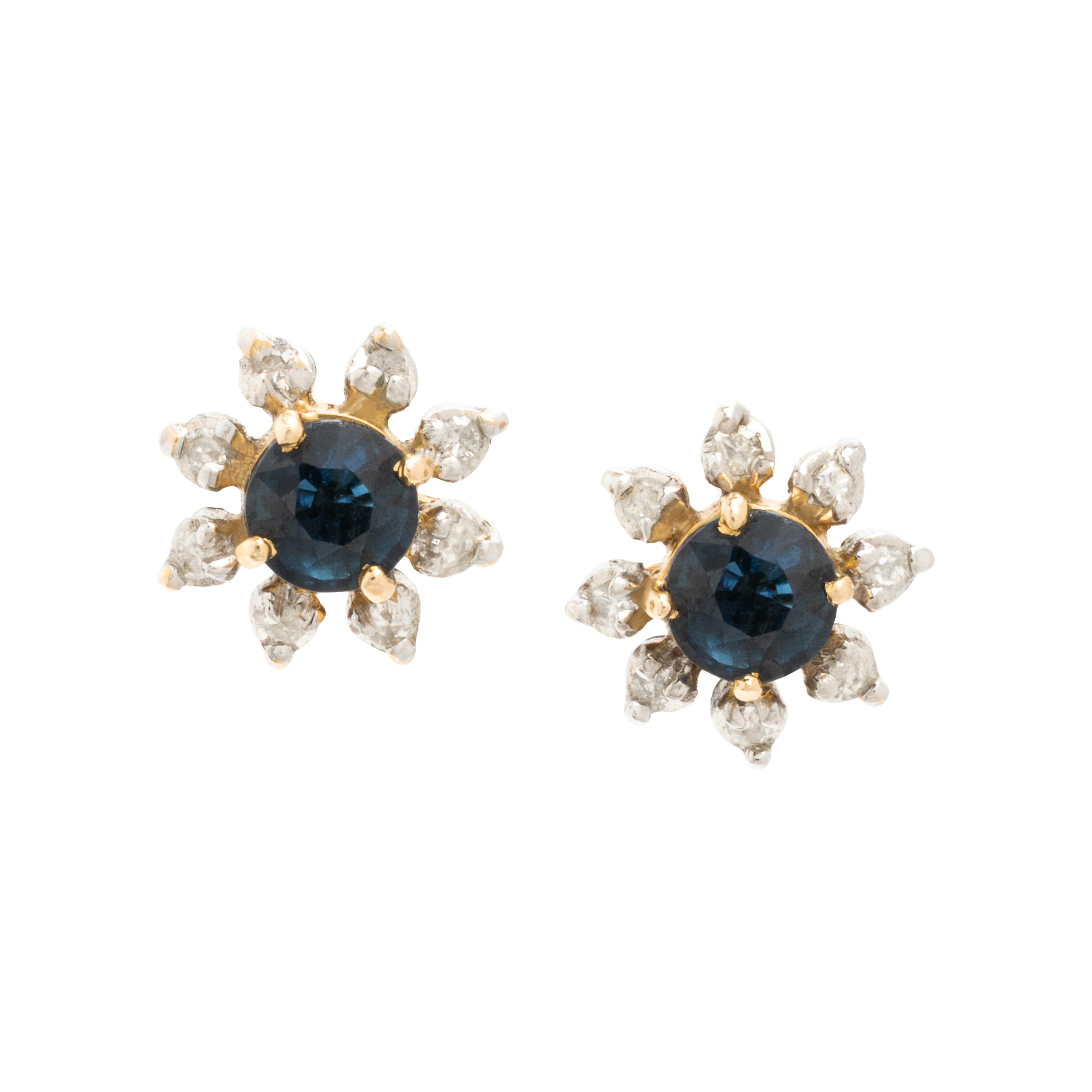 Sapphire, Diamond, and Bicolor Gold Earrings