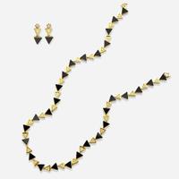 A 14K Yellow Gold, Onyx, and Diamond Necklace
