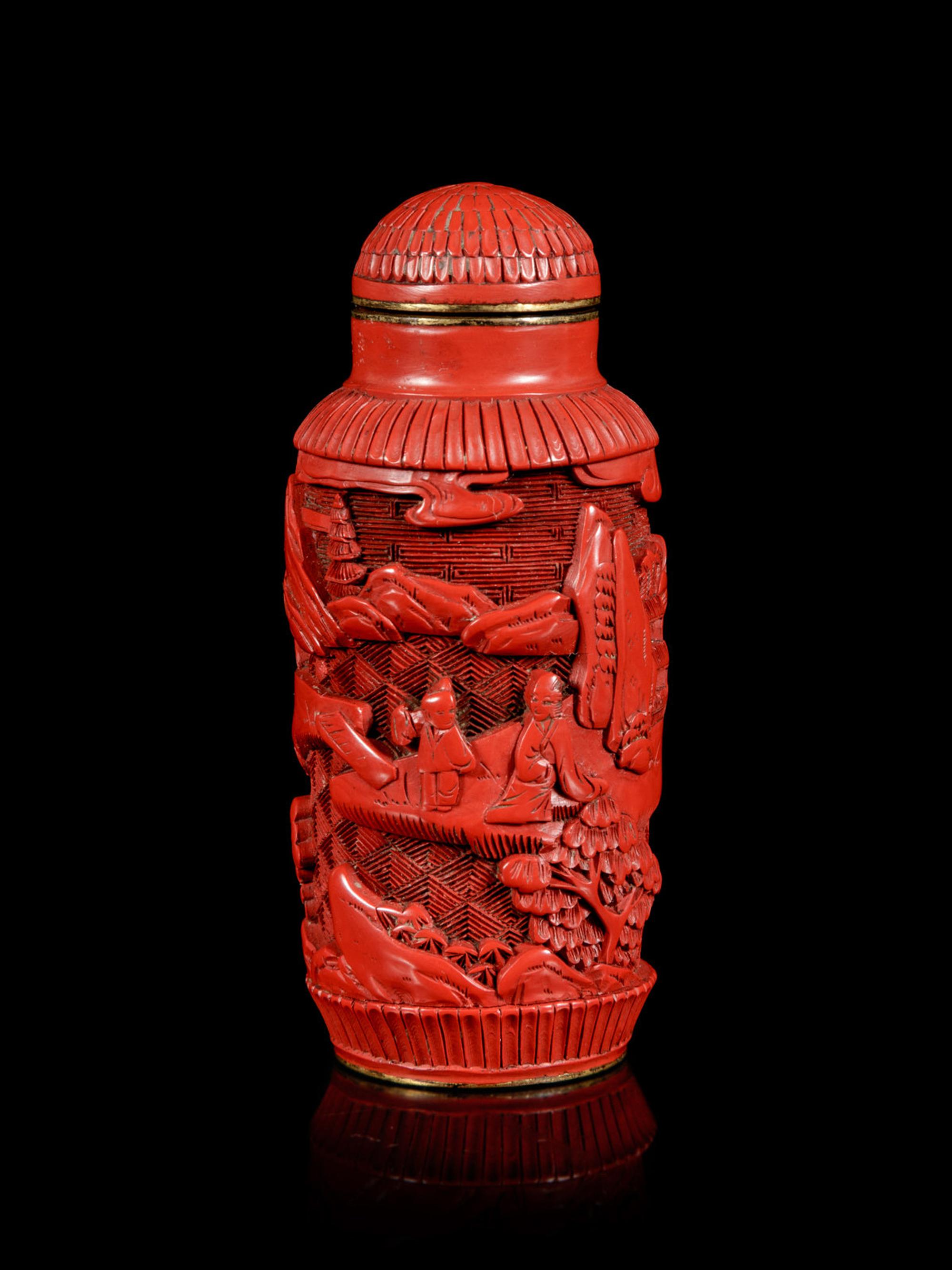 Four Chinese Cinnabar Lacquer Articles