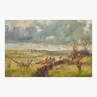 Michael Lyne (British, 1912–1989) The Fernie Near Cranoe - A Hunt from Caudle Church, Langton Tower on the Skyline.