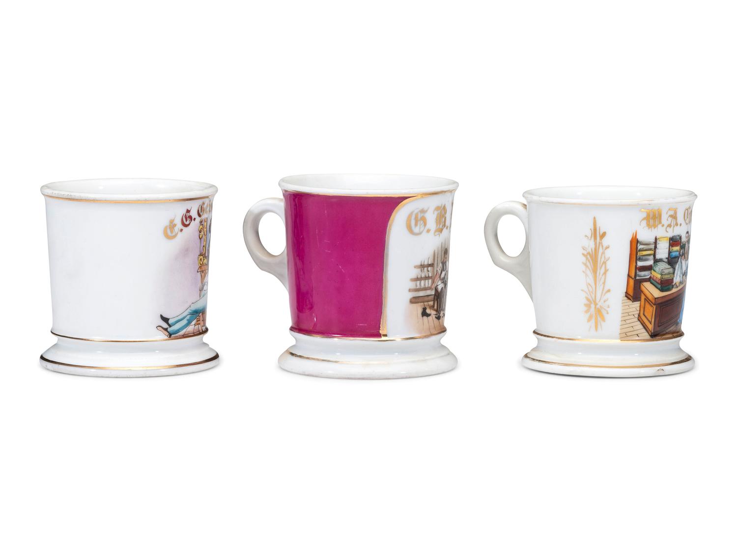 Three Tradesman's Porcelain Occupational Shaving Mugs