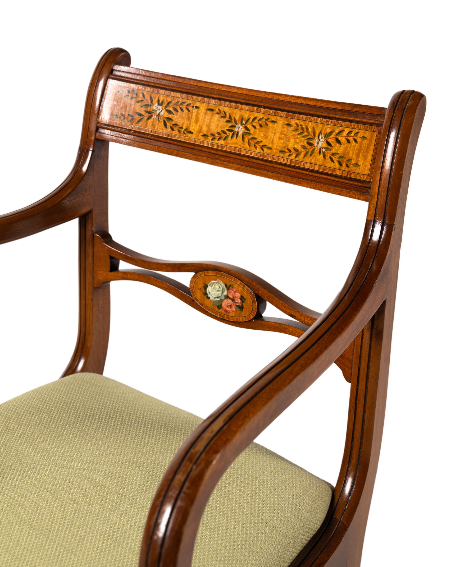 A Set of Six Regency Style Painted Satinwood Chairs