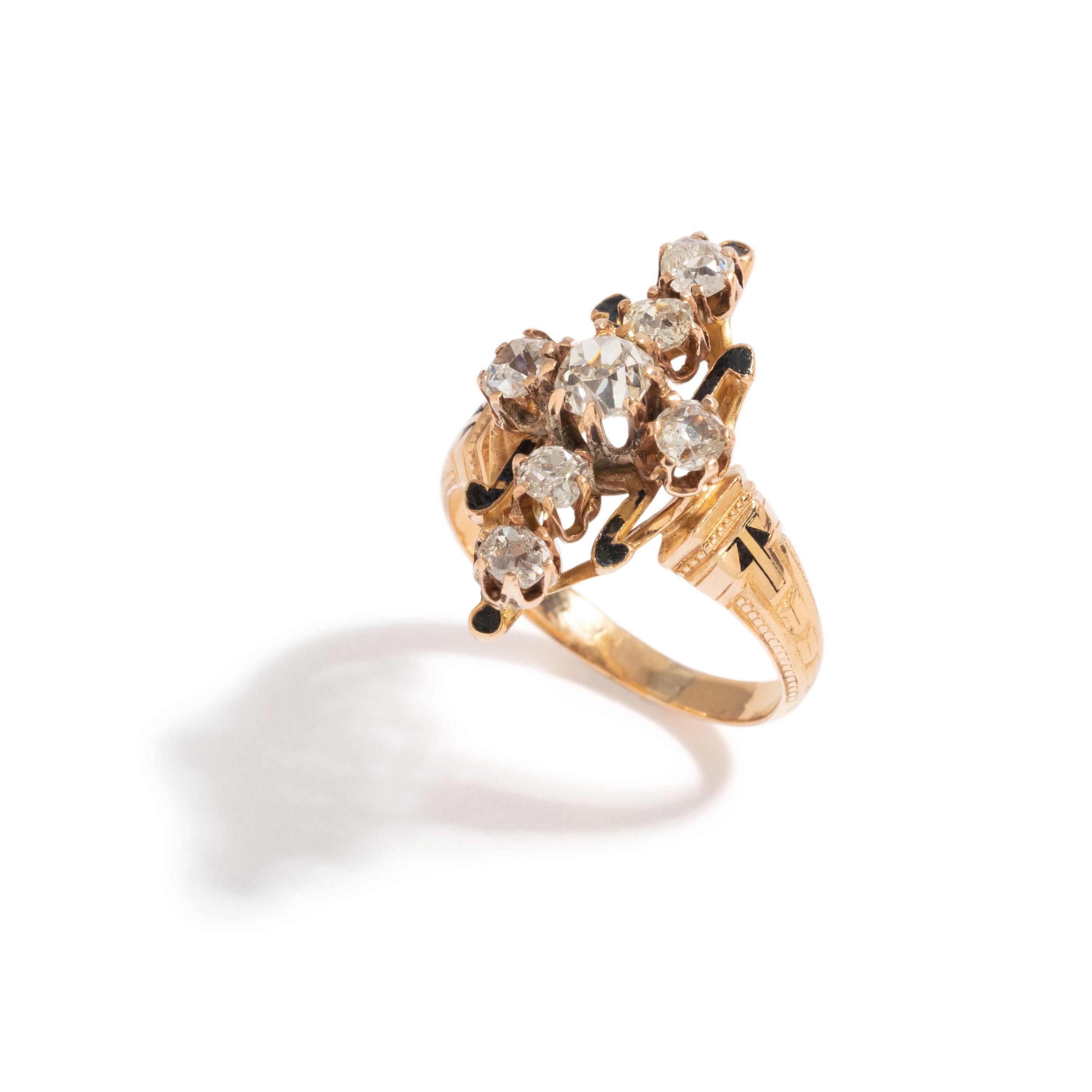 ANTIQUE, DIAMOND AND ENAMEL RING