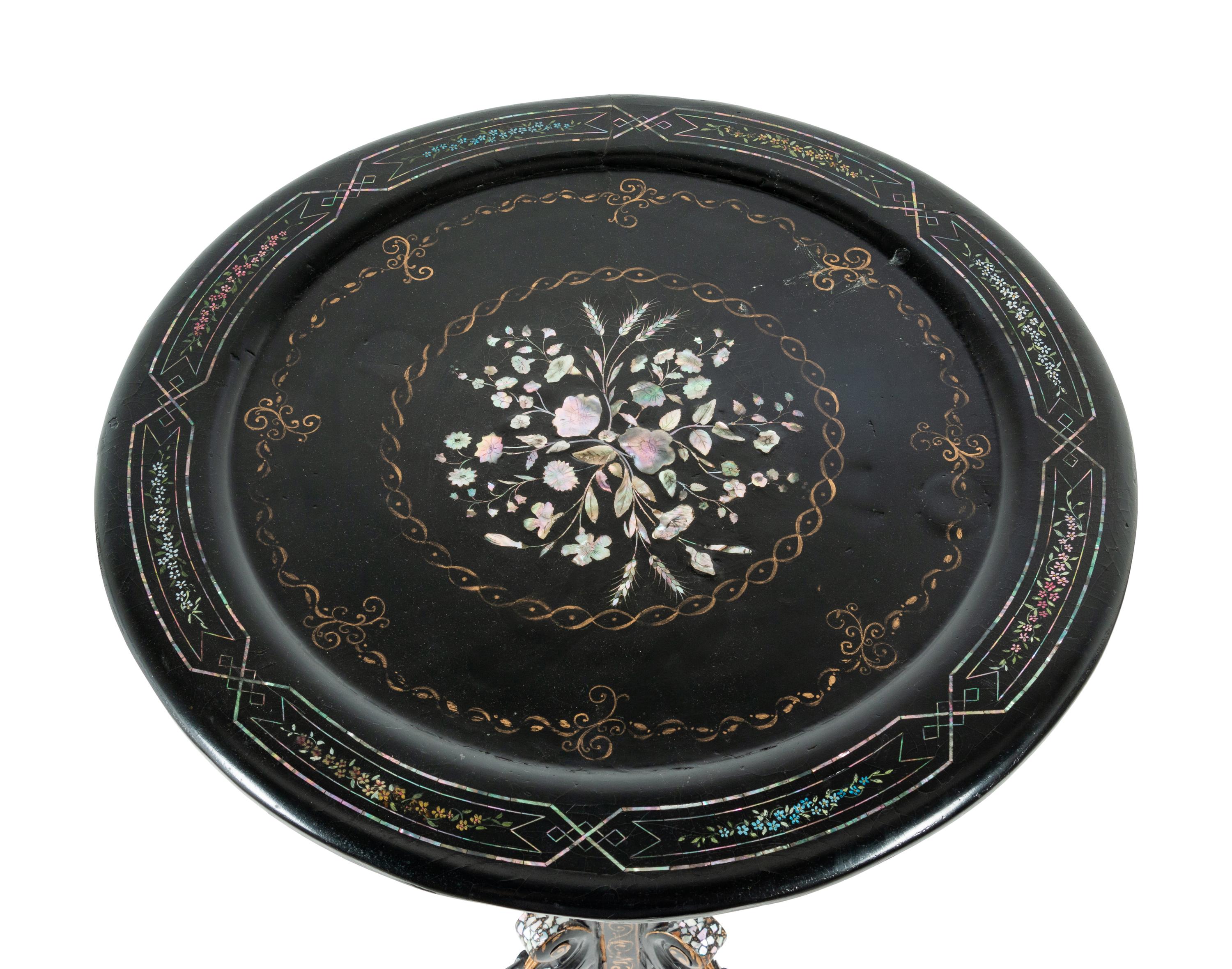 A Victorian Papier-Mâché Tilt-Top Table