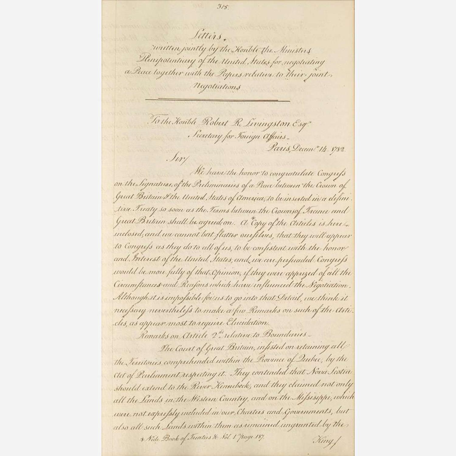 [Americana] [Treaty of Paris] [Franklin, Benjamin, and John Adams, and John Jay, et al.] Contemporary Manuscript Letterbook of the Peace Negotiations between the United States and Great Britain