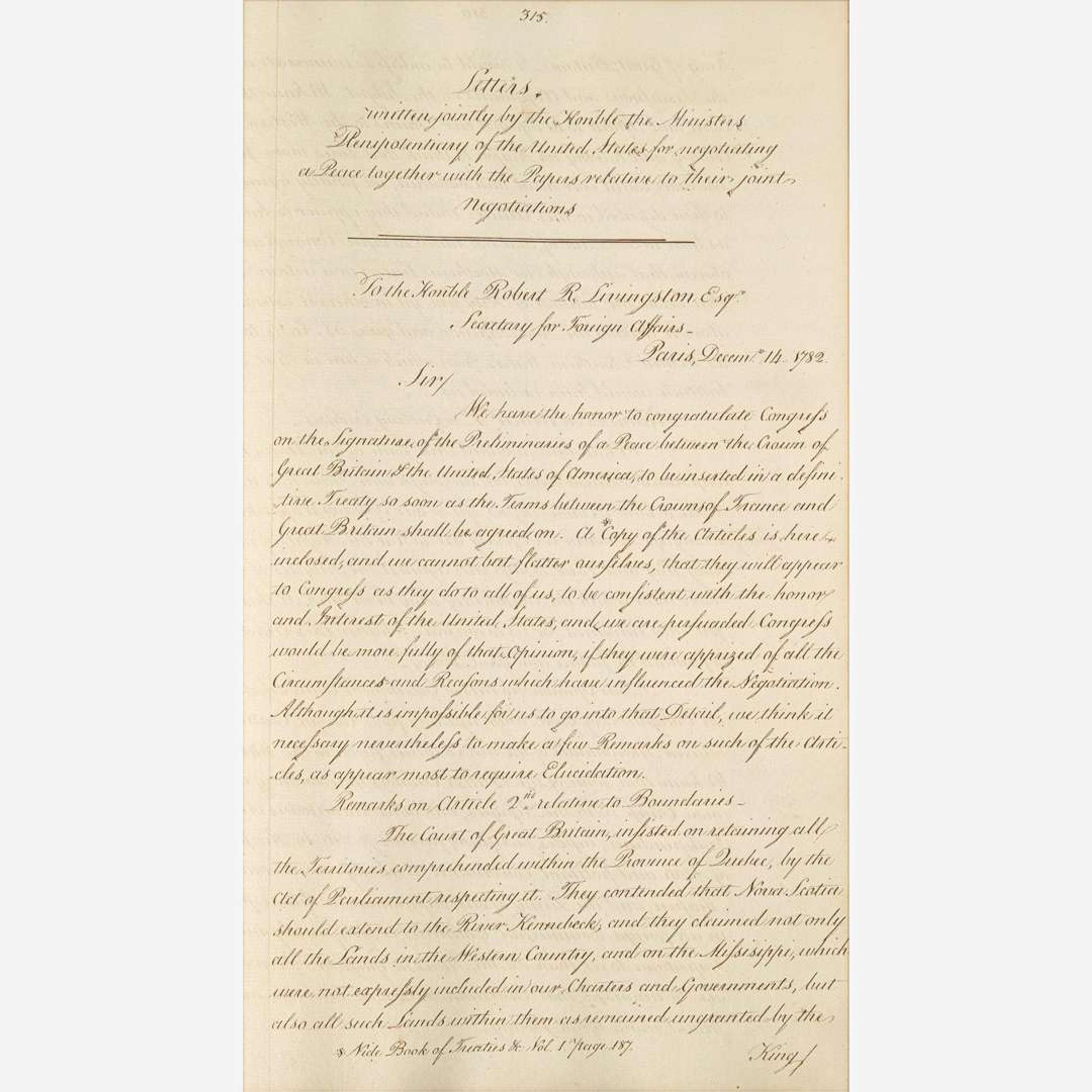 [Americana] [Treaty of Paris] [Franklin, Benjamin, and John Adams, and John Jay, et al.] Contemporary Manuscript Letterbook of the Peace Negotiations between the United States and Great Britain