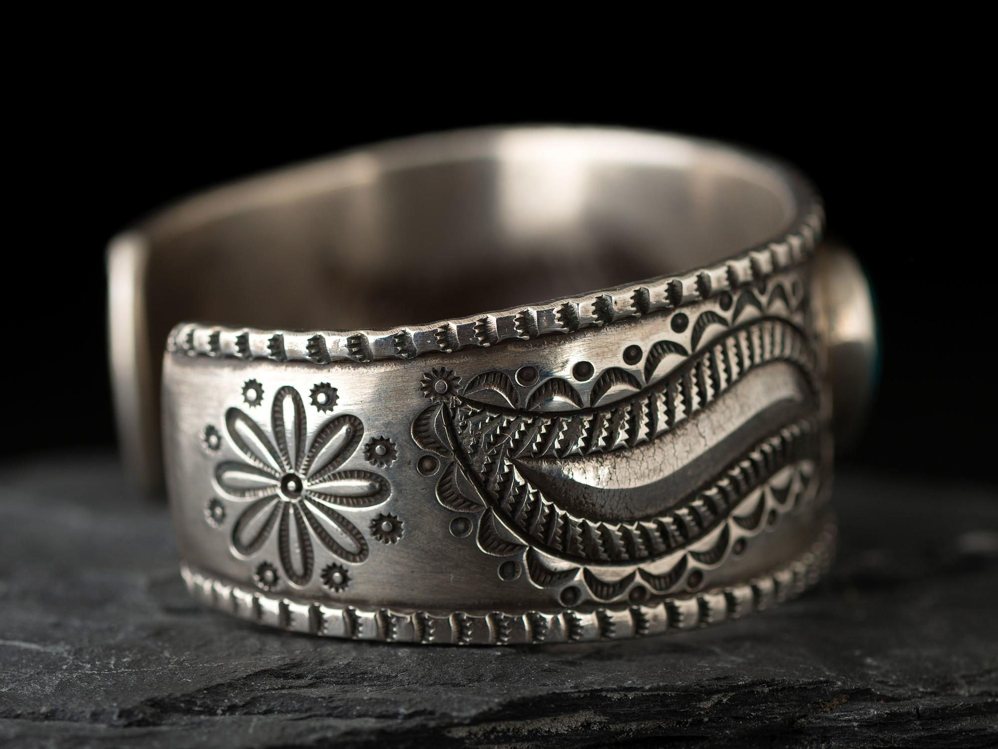 Coin Silver and Turquoise Cuff Bracelet