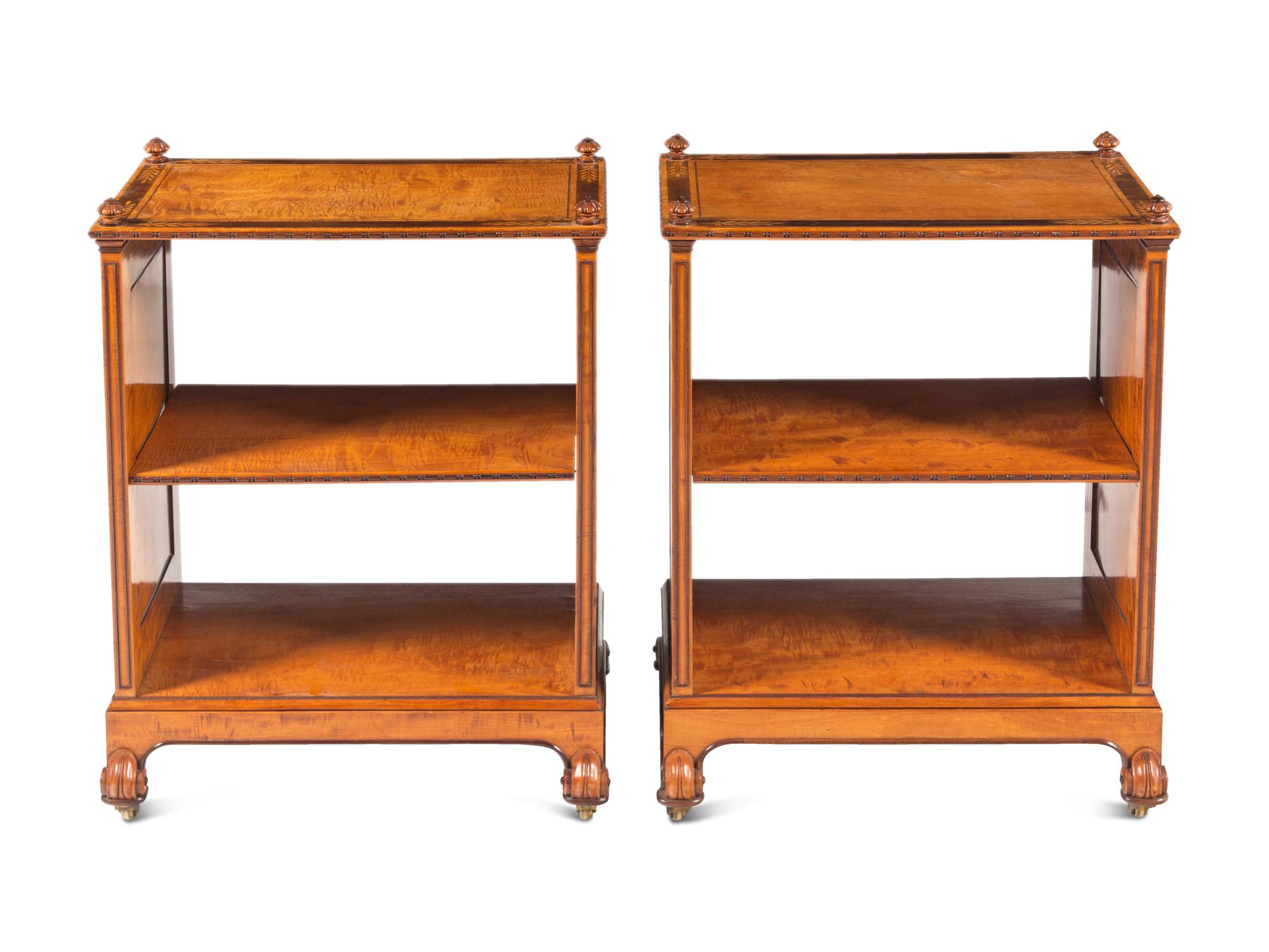 A Pair of Regency Revival Ormolu Mounted Satinwood and Amaranth-Inlaid Bookcases