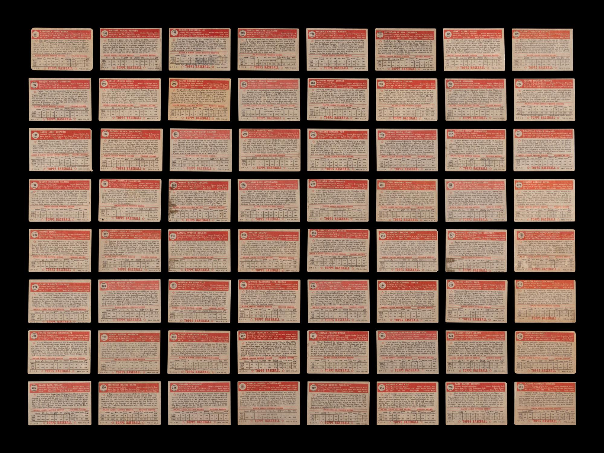 A Near Set of 1952 Topps Baseball Cards (402/407) Featuring 93 High Numbers