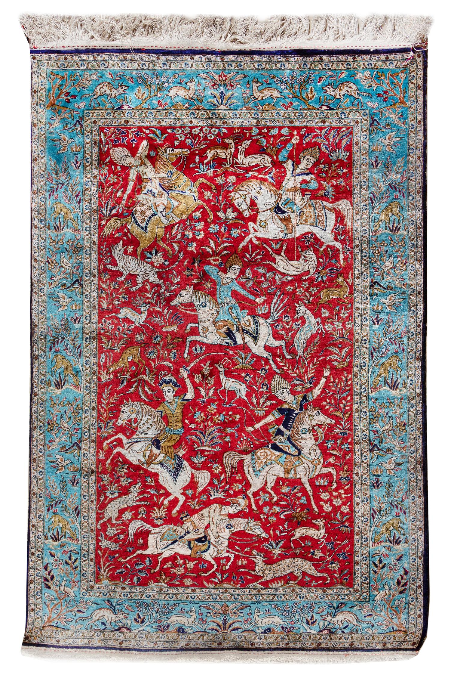A Qum Silk Rug 5 feet 2 1/2 inches x 3 feet 5 1/2 inches. — 20TH CENTURY
