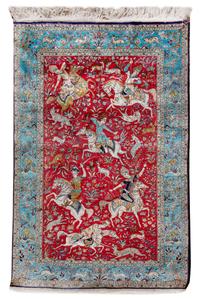 A Qum Silk Rug 5 feet 2 1/2 inches x 3 feet 5 1/2 inches. — 20TH CENTURY