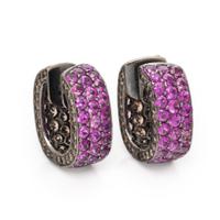 Pink Sapphire, Colored Diamond, and Blackened Gold Hoop Earrings