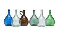 Six Molded Glass Calabash Bottles in Green, Aqua, Clear and Amber