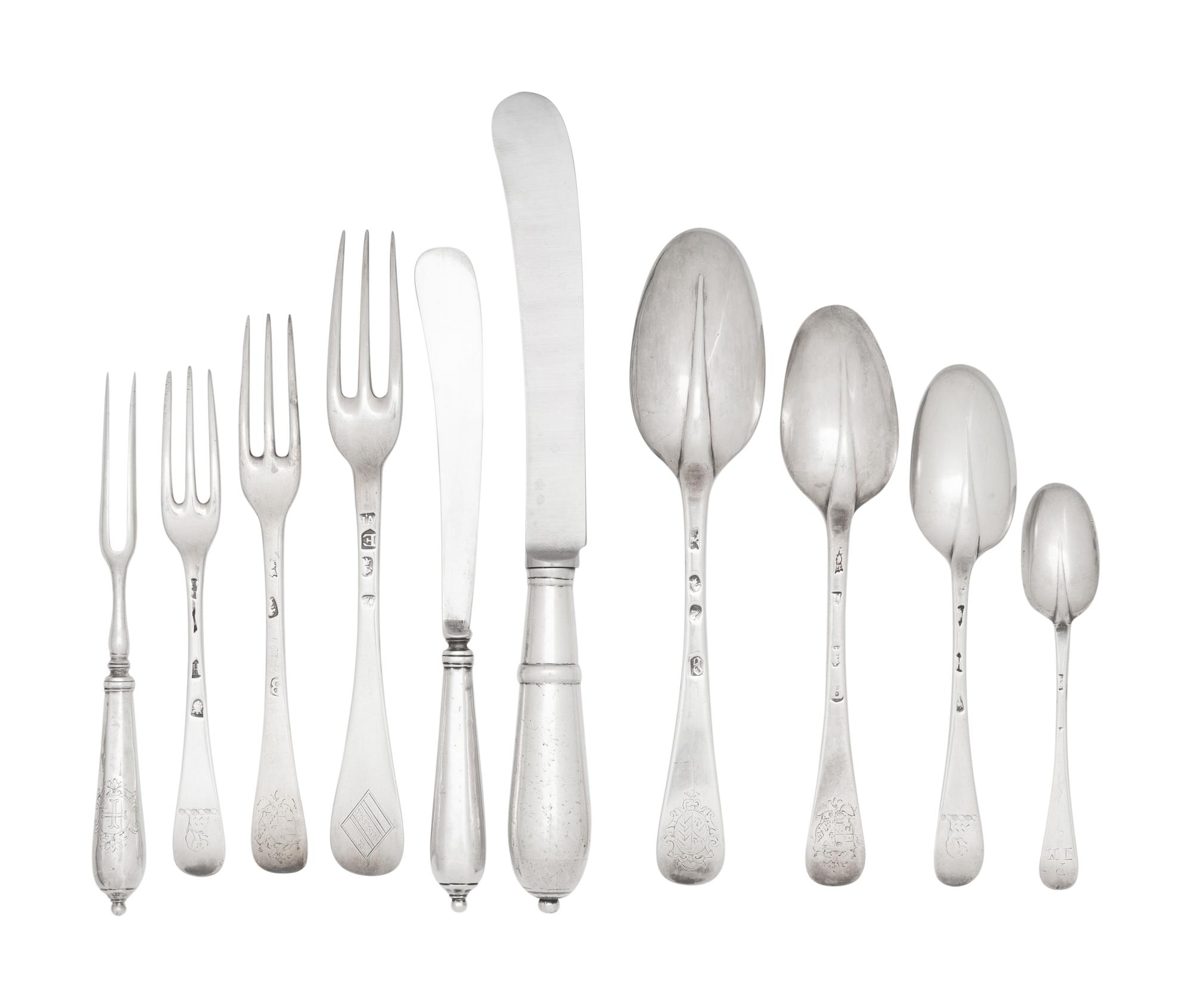 An English Silver Flatware Service