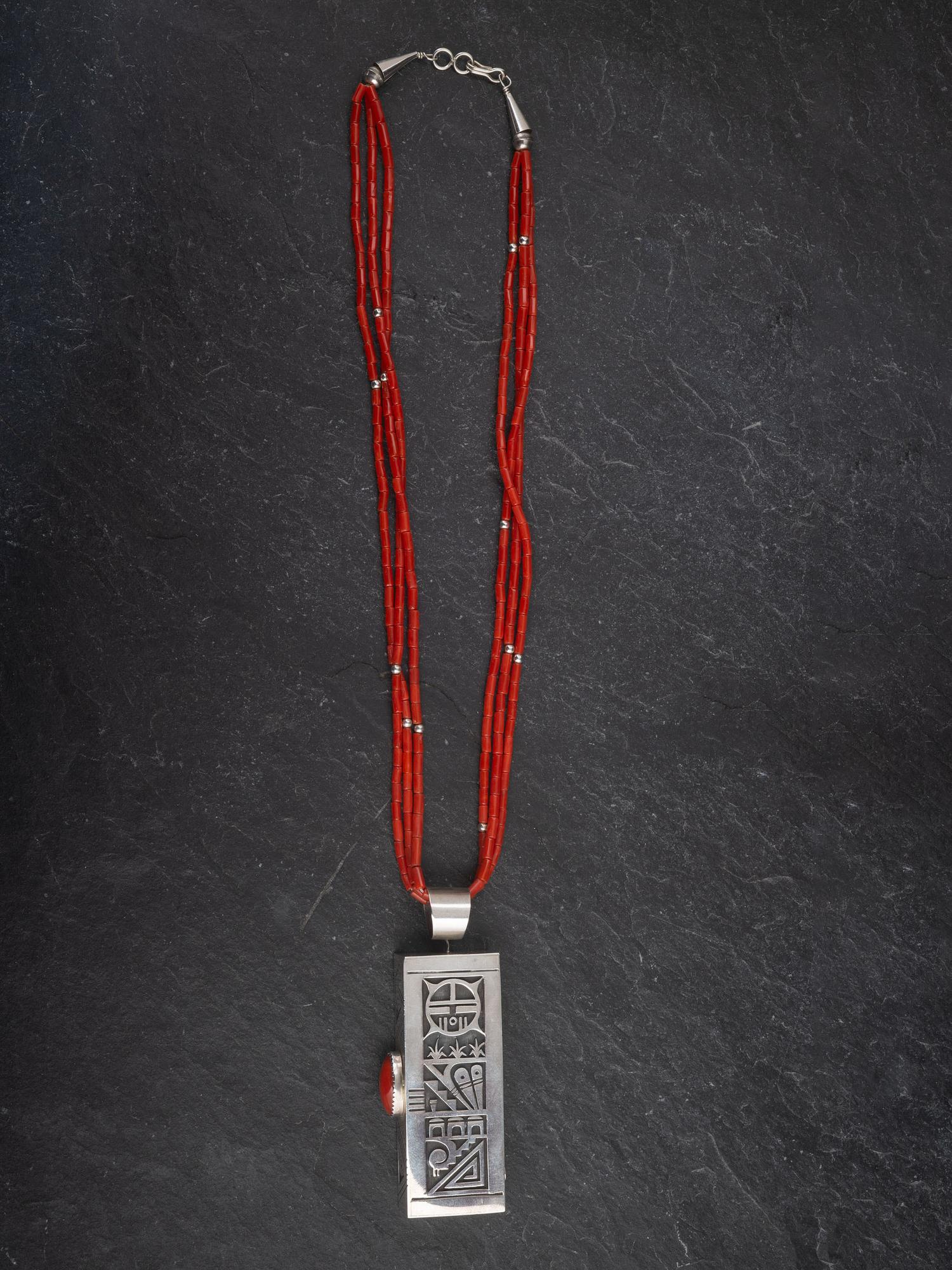 Heavy Reversible Silver and Coral Necklace