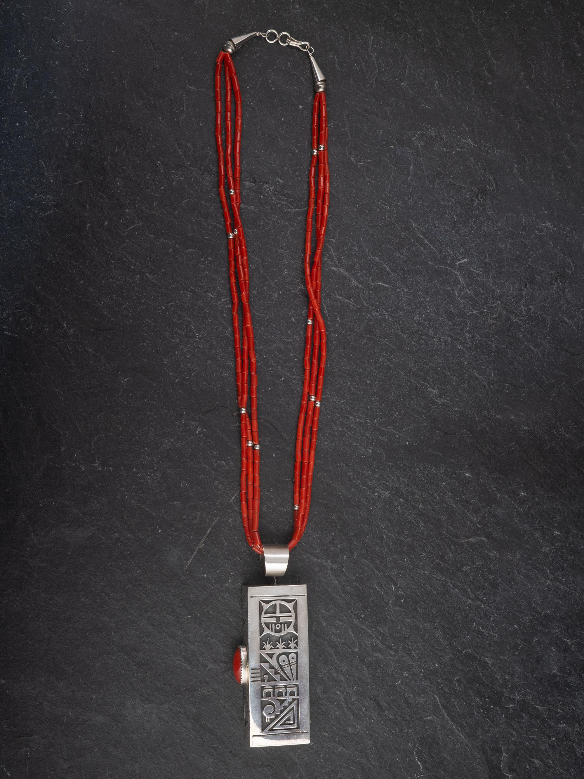 Heavy Reversible Silver and Coral Necklace